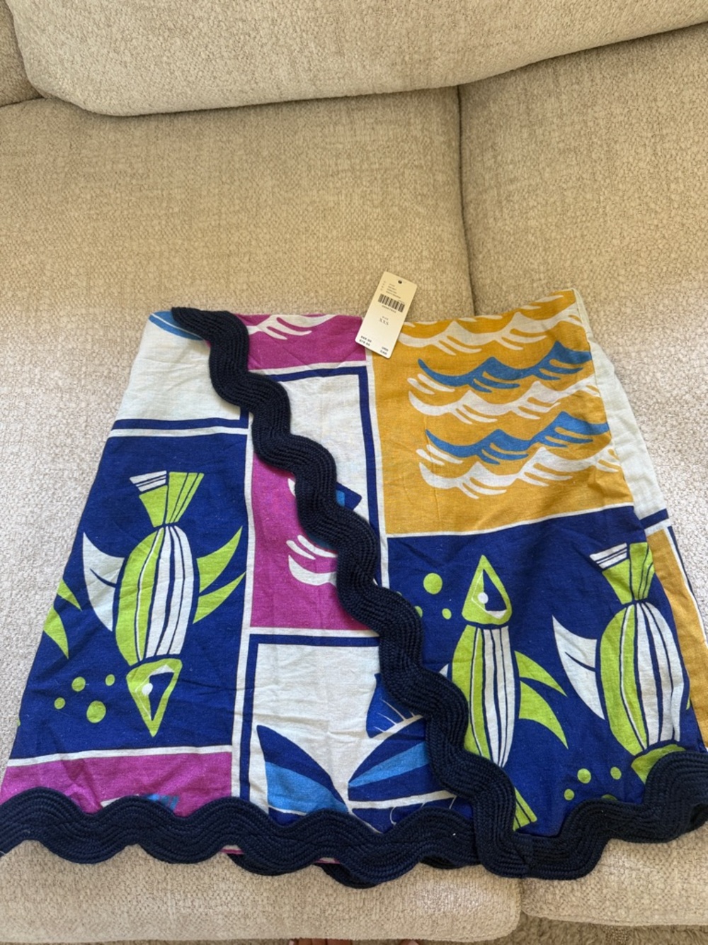 Multicolor Printed A-Line Women's Skirt with Scalloped Trim